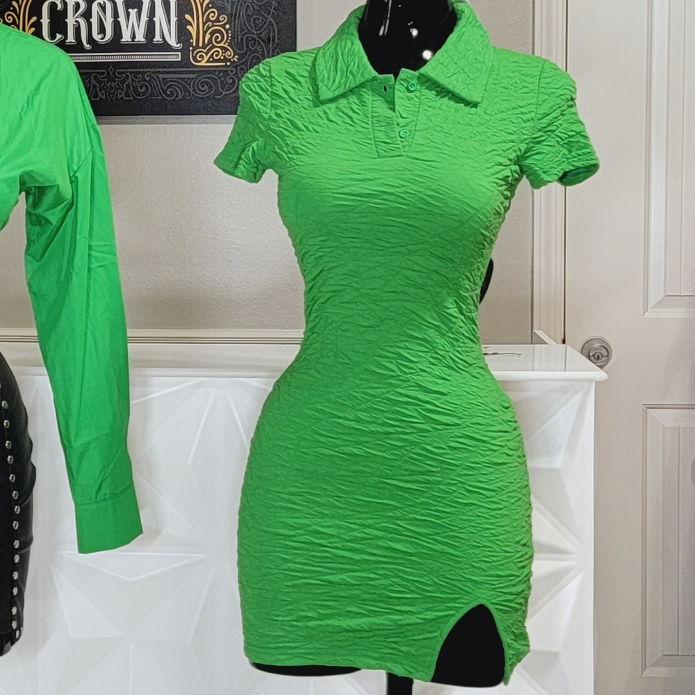 Green Collar & Slit Dress